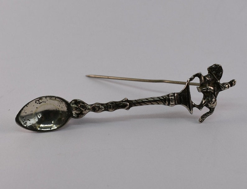 Antique Sterling Silver Spoon Horse and Soldier Brooch Pin
