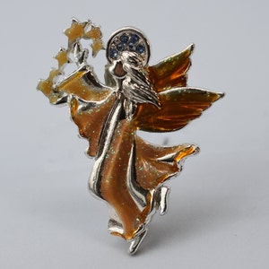 Vintage AAI Angel Stars 1990's Rhinestones and Gold Fleck Enamel Pin Brooch image 1