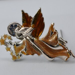 Vintage AAI Angel Stars 1990's Rhinestones and Gold Fleck Enamel Pin Brooch image 2