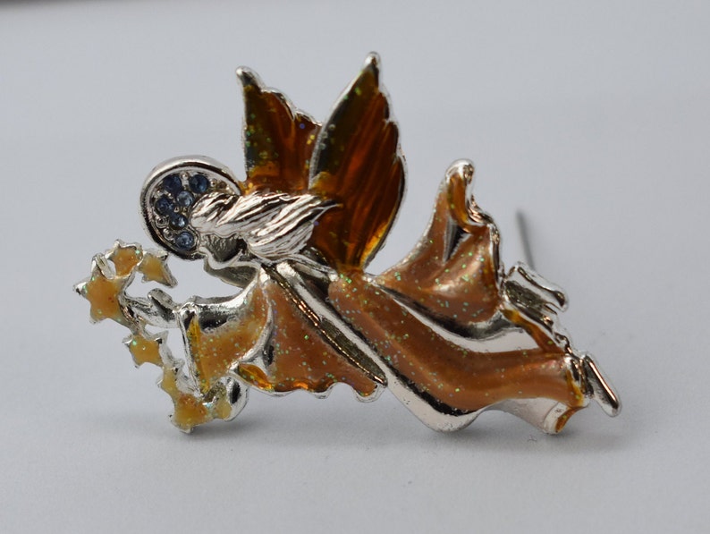 Vintage AAI Angel Stars 1990's Rhinestones and Gold Fleck Enamel Pin Brooch image 2