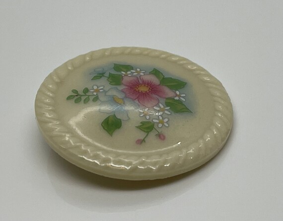 Vintage AVON Ceramic Floral Brooch Pin - image 2