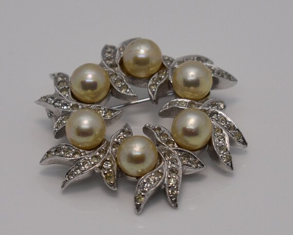 Vintage Polcini Clear Rhinestone and Faux Pearl B… - image 4