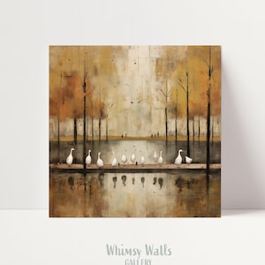PRINTABLE Wall Art | Swans at the Park | Contemporary Digital Illustration in Soft, Neutral Tones | Whimsy Walls Digital Download