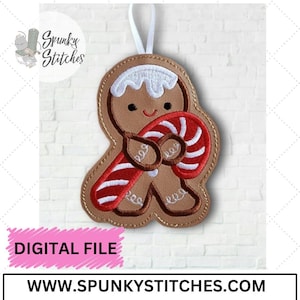 Gingerbread Candy Cane Ornament ITH Embroidery File by Spunky Stitches