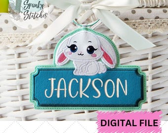 Bunny Basket Tag In The Hoop Embroidery File  by Spunky Stitches