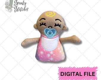 Baby Curl Stuffy  (Swaddle Not Included) ITH Embroidery File (3 sizes) by Spunky Stitches