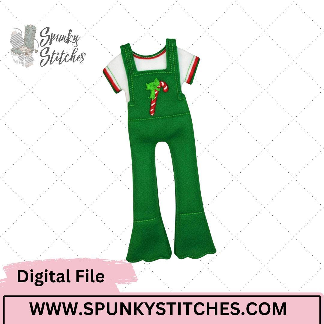 Elf Candy Cane Ruffle Overalls and Shirt Digital Embroidery File - Etsy