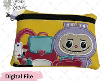 Bubu School Supplies Zipper Bag In The Hoop Embroidery File (3 sizes) by Spunky Stitches