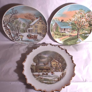 Vintage Currier & Ives Winter and Spring Plate Set