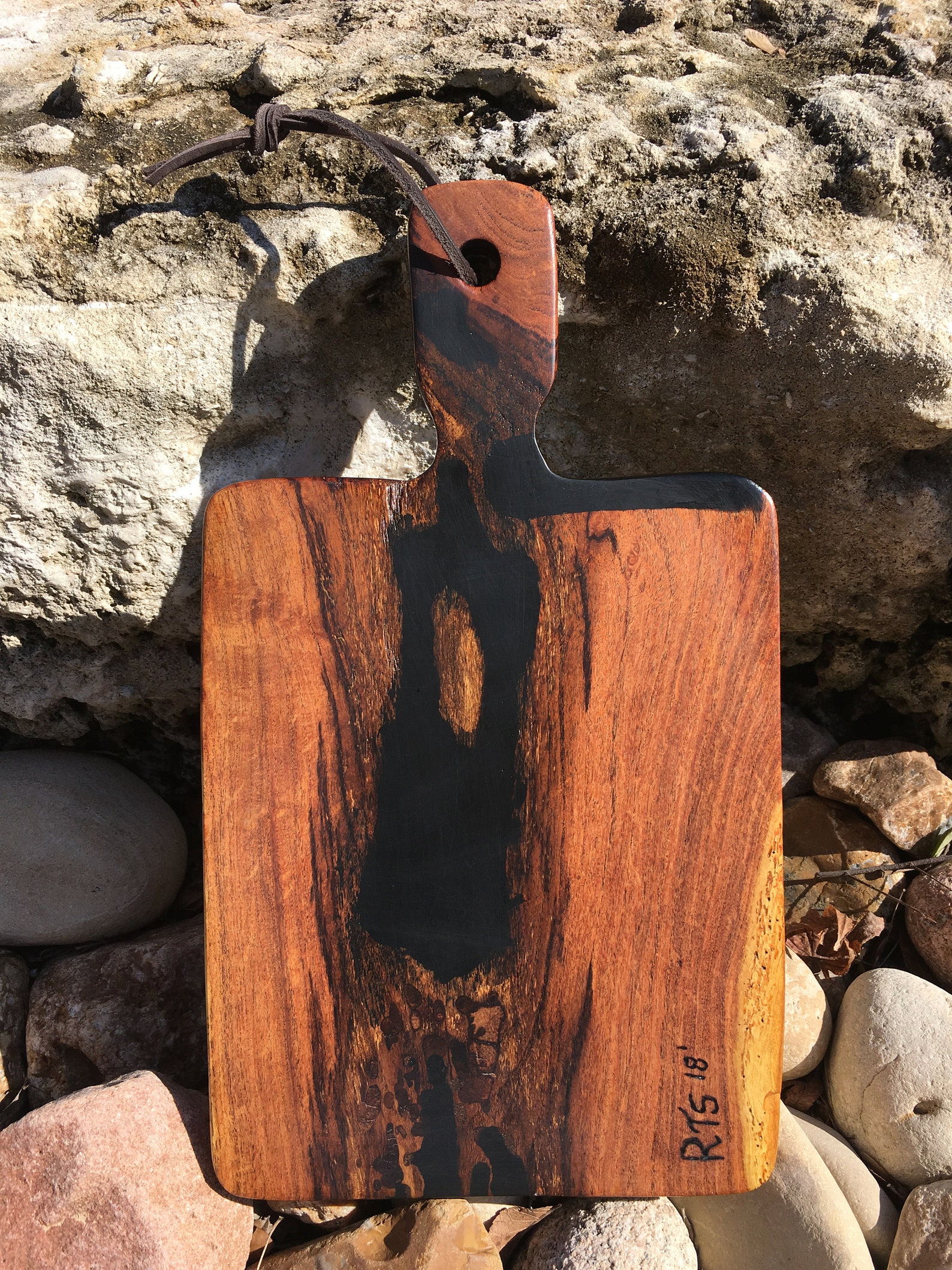 Mesquite cutting board with copper and turquoise inlay Etsy