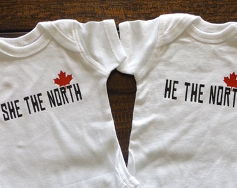 She The North or He The North Baby Bodysuit, Toddler's or Children's T-shirt, Funny Clothing, Canadiana, The Raptors Parody, Canadiana