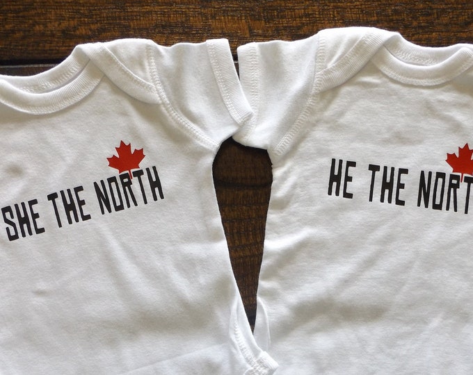 She The North or He The North Baby Bodysuit, Toddler's or Children's T-shirt, Funny Clothing, Canadiana, The Raptors Parody, Canadiana