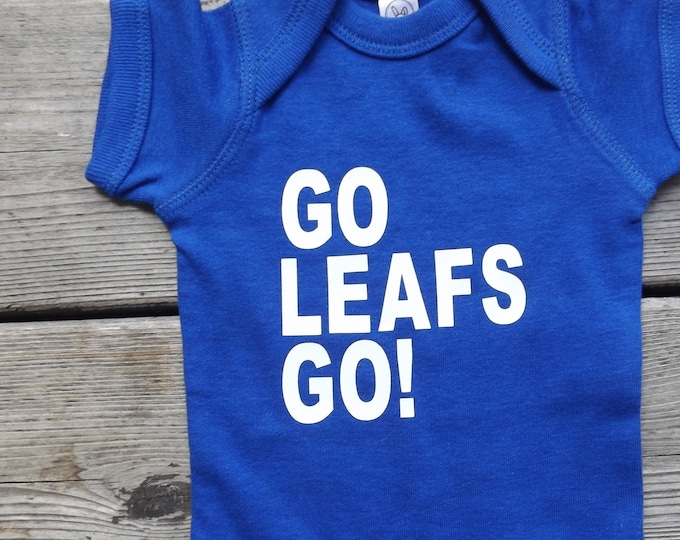 Personalized Name and Number GO LEAFS GO!, Leafs Hockey Baby Bodysuit or T-shirt, Baby Clothing, Baby Shower Gift, Baby or Toddler T-shirt