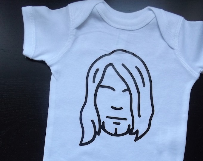 Kurt Cobain Portrait Baby Bodysuit, Nirvana Singer Baby or Infant Clothing, Baby Shower or Birthday Gift, Music, Rock, Grunge,
