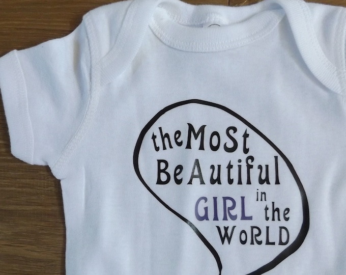 The Most Beautiful Girl in the World Bodysuit or T-shirt, PRINCE Inspired Text, Girl's Clothing,  Romper, T-Shirt or Top, Gift for Mom