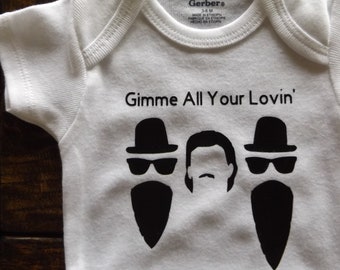 ZZ Top Onesie Gimme All Your Lovin' Bodysuit, Baby Clothing, Baby Shower or Birthday Gift Rock Band Clothing Toddler or Children's Top Shirt