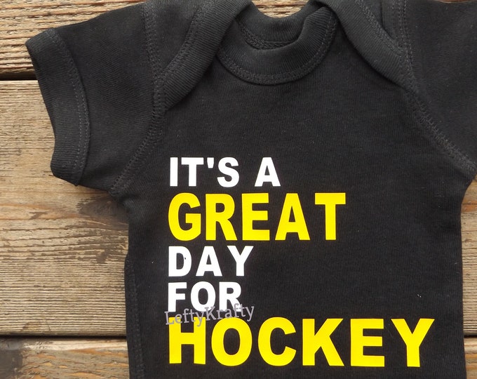 Personalized Name and Number It's a GREAT day for HOCKEY, Pittsburgh Penguins Hockey Baby Bodysuit or T-shirt, Baby or Toddler Clothing