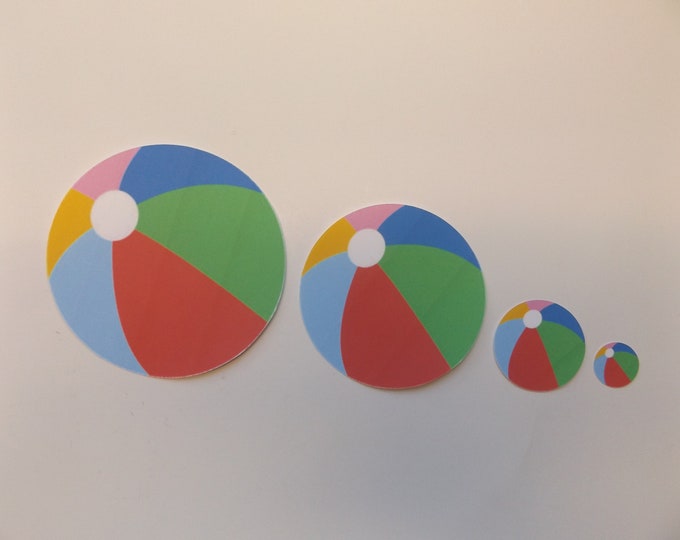 Printed Beach Ball Paper Die Cuts, Inflatable Ball Cut Outs, Available in 1 to 6.5 inch diameter, 65 lb Card stock, Pool or Beach Party