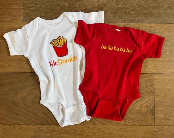Set McDorable and Ba Da Ba Ba Ba Baby Bodysuits or T-shirts, Baby to Youth Sizes, Fast food Enthousiasts Clothing, Gift for McDonalds Lovers
