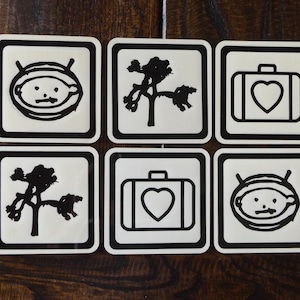 Set of 6 U2 Style Coasters, Joshua Tree, Astrobaby and Suitcase, Square or Round Coasters, Music Themed Coasters, Barware, U2 Gift
