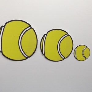 Printed Tennis Ball Paper Die Cuts, Pack of 10 Tennis Ball Cut Outs, Available in 1 to 6.5 inch diameter, 65 lb Card stock