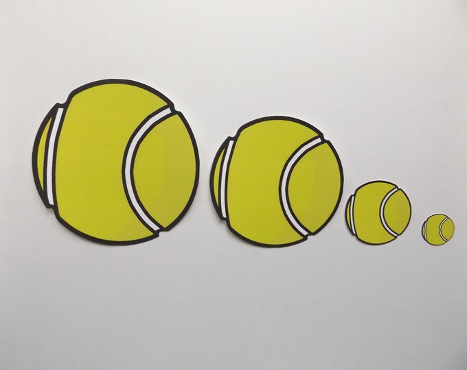Printed Tennis Ball Paper Die Cuts, Pack of 10 Tennis Ball Cut Outs, Available in 1 to 6.5 inch diameter, 65 lb Card stock