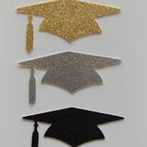 Chapeau de graduation scintillant, découpes en or, argent, noir ou blanc, découpes de 5 à 5 pouces, décorations de cupcakes, fête