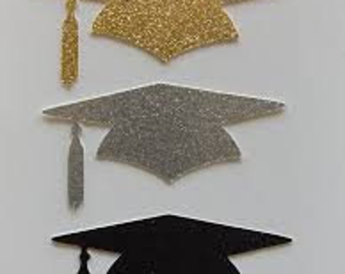 Glitter Graduation Hat Die Cuts in Gold, Silver, Black or White, Cut Outs Sizes 2 to 5 inches, Cupcake Toppers, Party