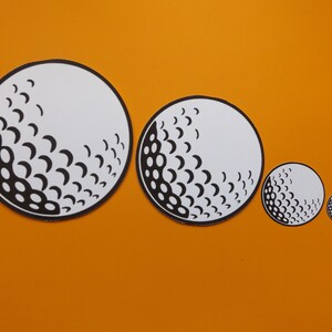 Lot de 10 balles de golf découpées dans du papier, découpes imprimées pour balles de golf, disponible en 1 à 6,5 pouces de diamètre, papier cartonné 65 livres