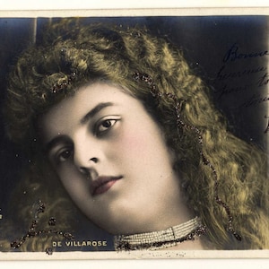 vintage photo Carte RPPC - Real Photo Post Card avec ajout de paillettes 1903