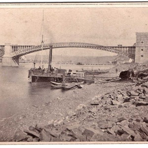 vintage photo ancienne pont du chemin de fer Coblence - papier albuminé - montée sur carte