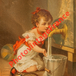 Chromo / chromolithograph &quot;The Water&quot; &quot;Water&quot; printable - print circa 1860