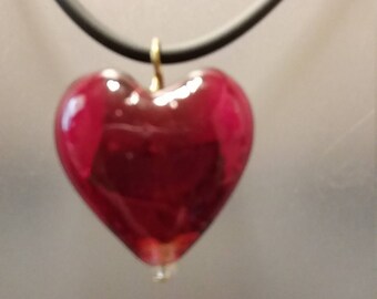 Set Of 19 Silver Foil Glass Heart Pendant Necklaces On Black Leather Cords