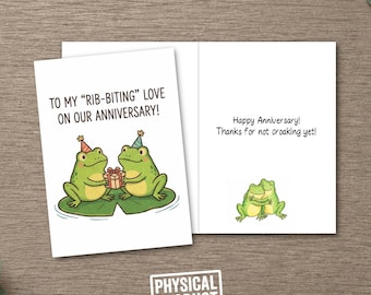 Funny Frog Anniversary Card – “To My Rib-Biting Love” Anniversary Card – Cute Frog Couple Greeting for Husband, Wife, Boyfriend, Girlfriend