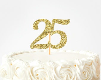 LVEUD Happy Birthday Cake Topper Black Font Golden Numbers 25th Birthday Happy Cake Topper,digital 25 Paper cup Cake topper,Birthday Party Decorations(1+6) 25