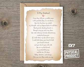To My Husband Card, Romantic Love Letter, Anniversary Gift, Heartfelt Poem, Birthday Greeting, Valentine's Keepsake, Wedding