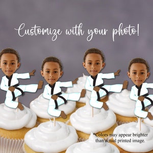 Custom Karate Kid Cupcake Topper, Custom Photo Topper, Karate Boy, Karate Girl, Personalized Cupcake Toppers, Photo Face