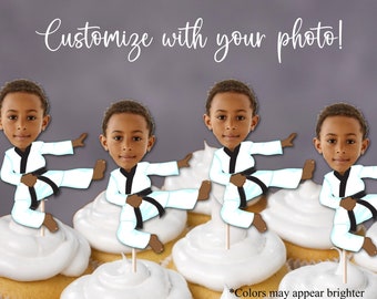 Custom Karate Kid Cupcake Topper, Custom Photo Topper, Karate Boy, Karate Girl, Personalized Cupcake Toppers, Photo Face