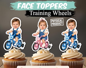 Custom Training Wheels Photo Cupcake Toppers, Personalized Bike Birthday Cupcake Picks, No More Training Wheels! Boy or Girl Face Toppers