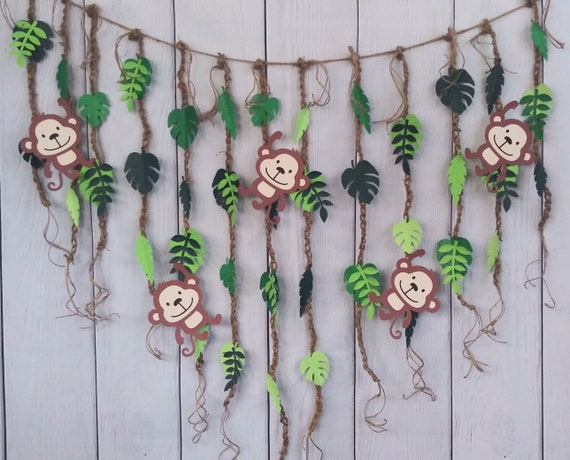 Jungle Vine Tropical Leaves Monkey Party Backdrop Welcome to the