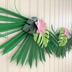 Tropical Sun Palm Garland, Tropical Leaves Garland, Tropical Party Decor, Baby Shower, First Birthday, Cake Smash Backdrop, Balloon Arch