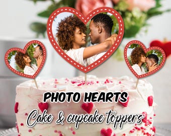 Personalized Photo Heart Cake Toppers: Valentine's Day Party Decorations