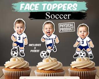 Personalized Soccer Photo Cupcake Toppers, Custom Face Sticks, Sports Birthday Picks, Soccer Baby First Birthday Party Decorations