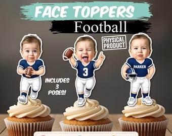 Football Photo Cupcake Toppers, Custom Face Sticks, Sports Birthday Cupcake Picks, Football Baby First Birthday Party Decorations