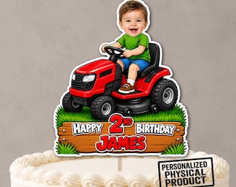 Personalized Riding Lawn Mower Birthday Cake Topper | Custom Photo Face Riding Mower Cake Topper | Tractor Birthday Party Decoration