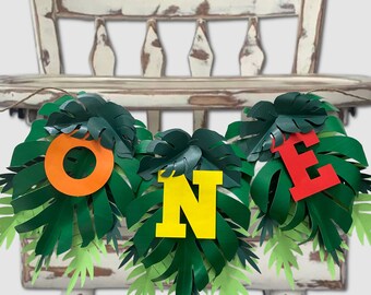 Tropical Leaf Birthday Highchair Banner High Chair Banner First Birthday Highchair Banner Safari Theme Highchair Banner Jungle Theme