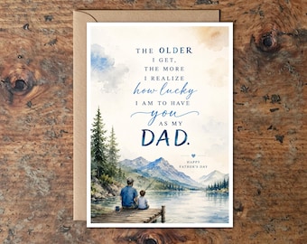 Lucky to Have You as My Dad Card | Watercolor Fishing Father’s Day Card | Sentimental Dad Greeting Card | Outdoors Lake Mountain Card