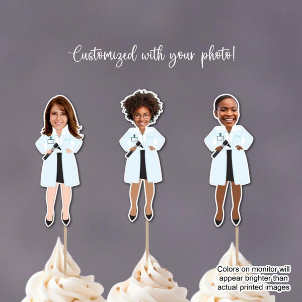 Décorations de cupcakes personnalisées pour femmes médecins en audiologie : remise des diplômes en médecine, cérémonie de la blouse blanche