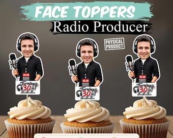 Radio Producer Photo Cupcake Toppers, Custom Face Sticks, DJ Birthday Cupcake Picks, Podcast Host Party Decor, Turning 30, 40, 50 Any Age
