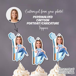 Custom Dentist Cartoon Caricature Cupcake Toppers: Personalized Dental Graduation
